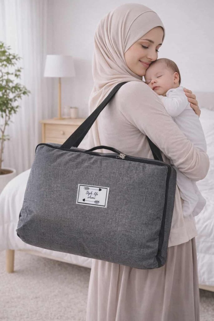 ™ سرير رضيع محمول قابل للطي مع وسادة وخوذة حماية